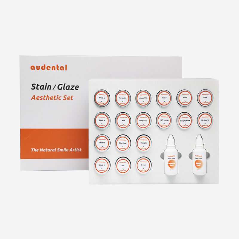दांत प्रयोगशाला उपकरण जिसमें दाग लगाने और ग्लेज़ करने के लिए तैयार पेस्ट सेट है जो चिकनी आवेदन और लचीली छाया अनुकूलन की अनुमति देता है